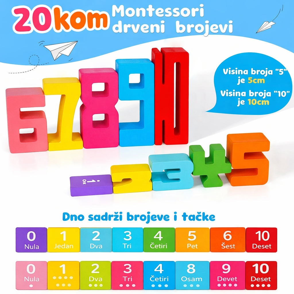 Montessori drveni brojevi blokovi (20 kom)